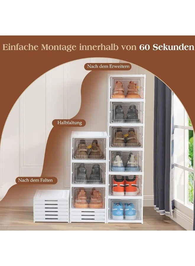 Spaceshoop 9 Tier Clear Shoe Organizer Storage Boxes Foldable Plastic Shoe Rack Cabinet Stackable and Space Saving Design White - Image 4